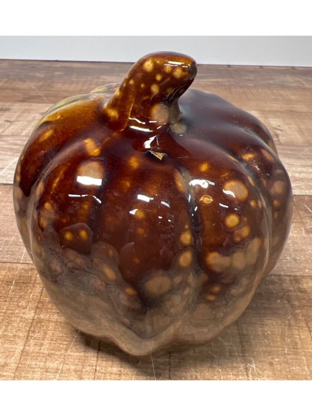 Ceramic Pumpkin Decorative Accent With Glossy Amber-Brown Finish For Fall